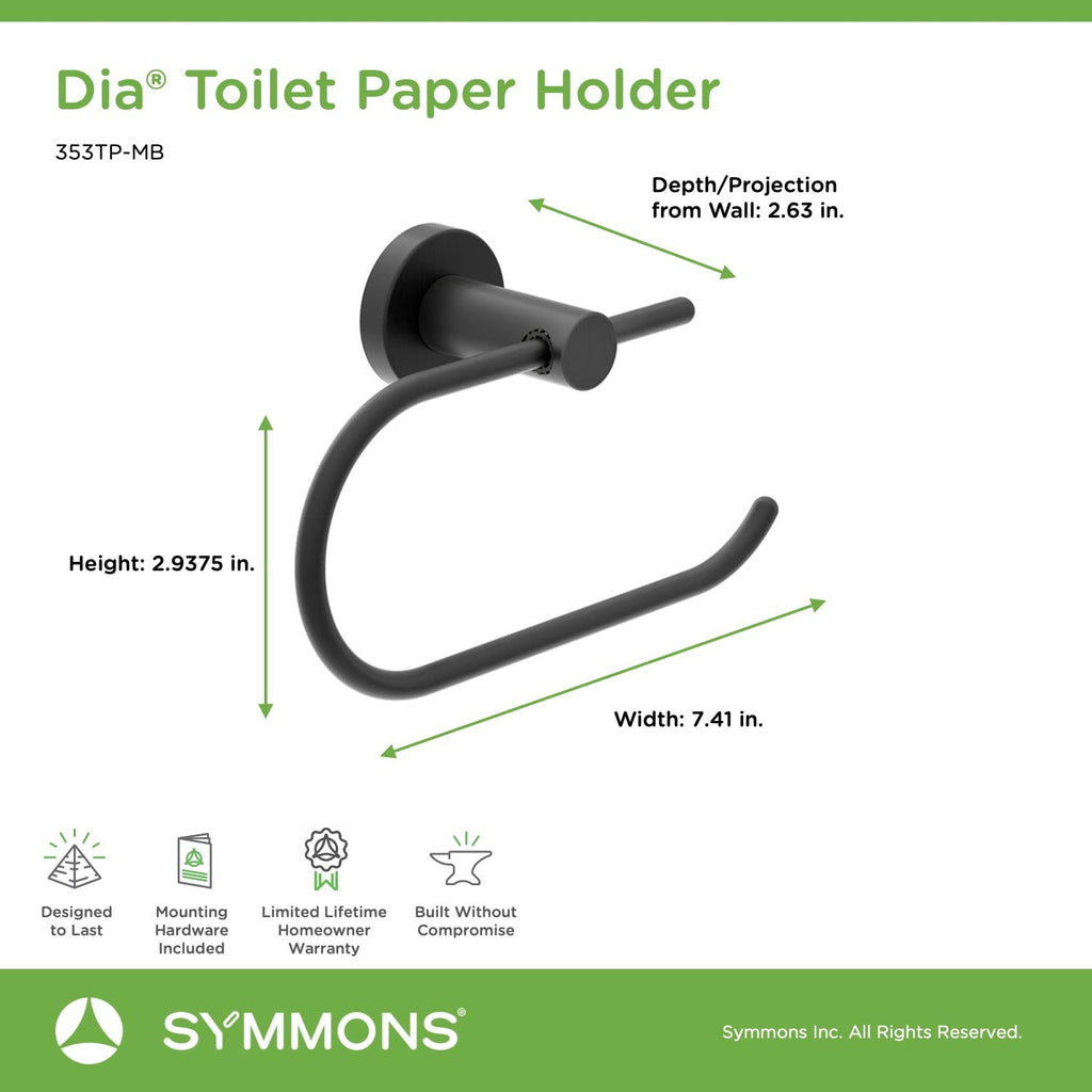 Symmons 353Tp-Mb Dia Wall-Mounted Toilet Paper Holder In Matte Black
