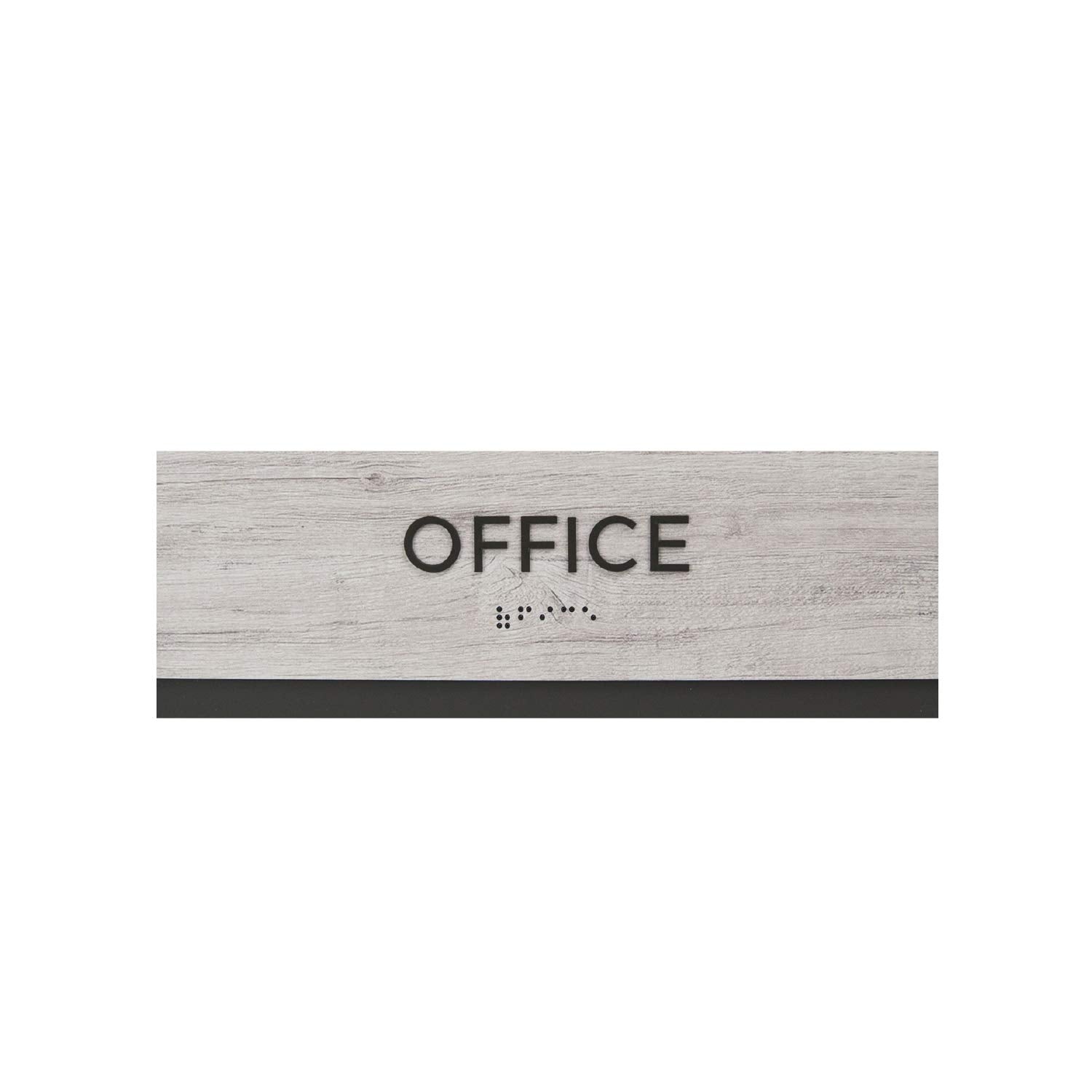 Office Sign With Braille/Small Business Easy Adhesive Mount Door And Wall Sign / 3' X 9' Sign/Silver Woodgrain