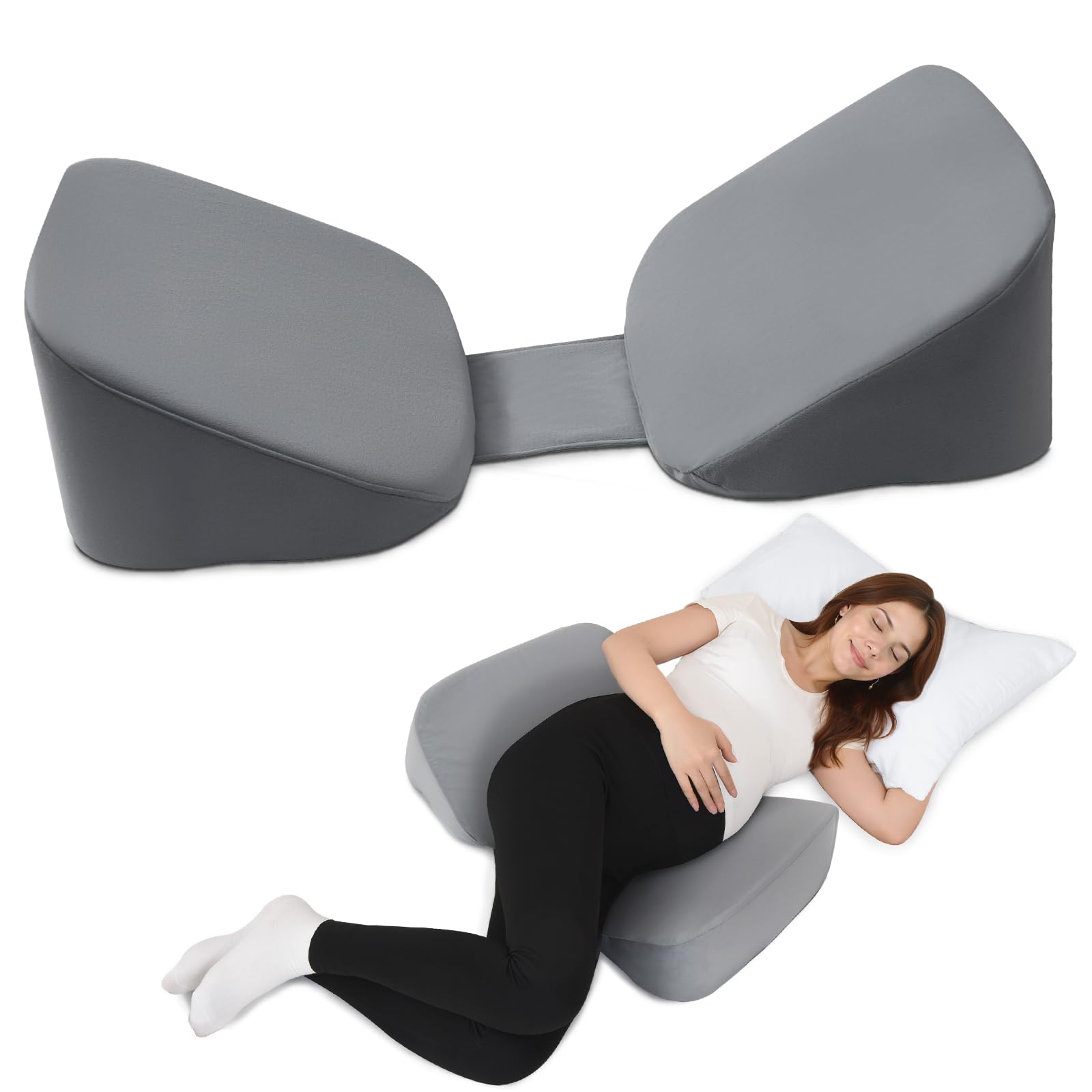 Memeluckon 30Adjustable Pregnancy Pillow - Portable Travel Maternity Pillow Wedge with Washable Cover, Relief Back, Belly & Hip 