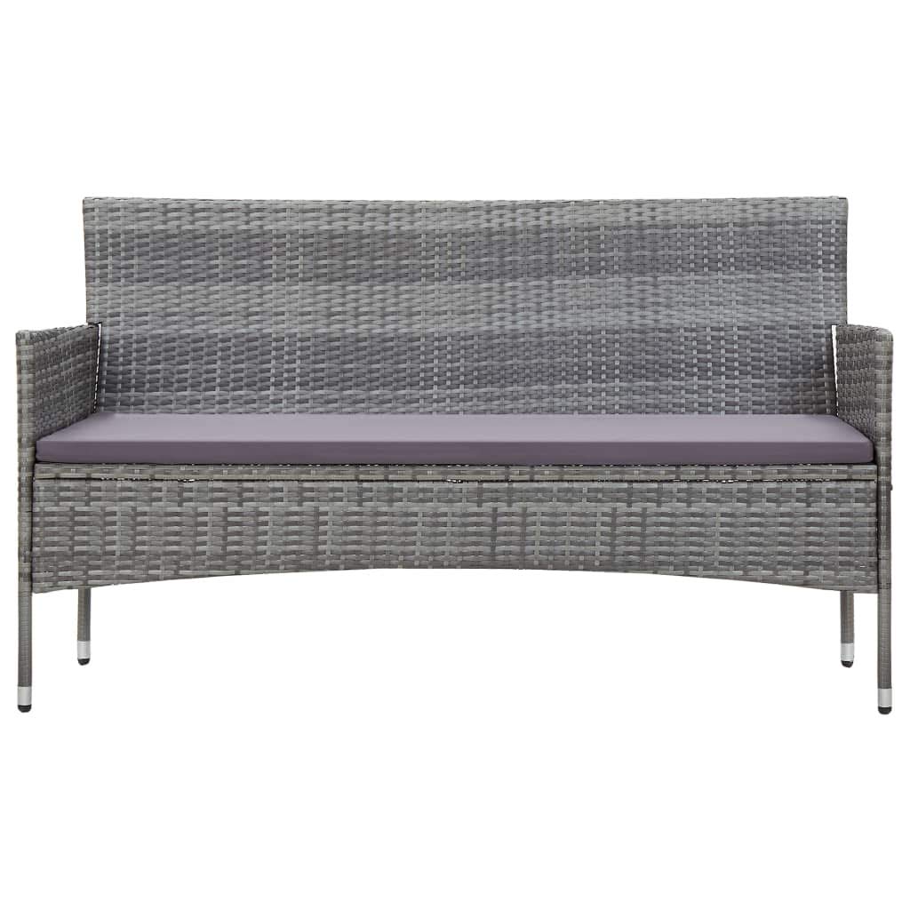 vidaXL Outdoor 3-Seater Patio Sofa - Gray Poly Rattan Durable Garden Furniture with Comfortable Cushions and Easy Maintenance