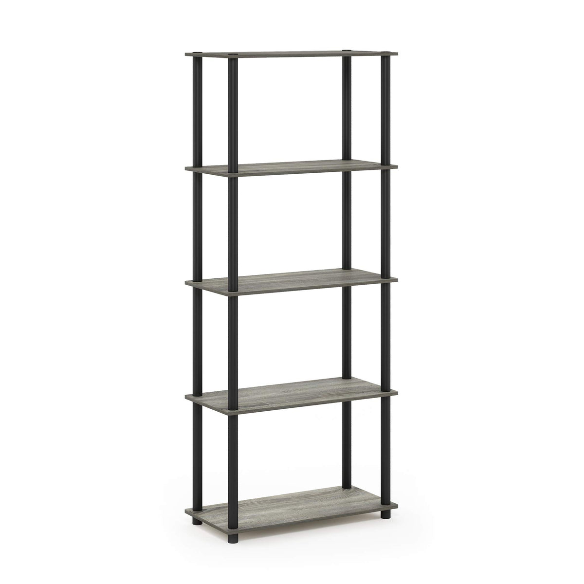 Furinno Turn-N-Tube 5-Tier Multipurpose Shelf / Display Rack / Storage Shelf / Bookshelf, Round Tubes, French Oak Grey/Black