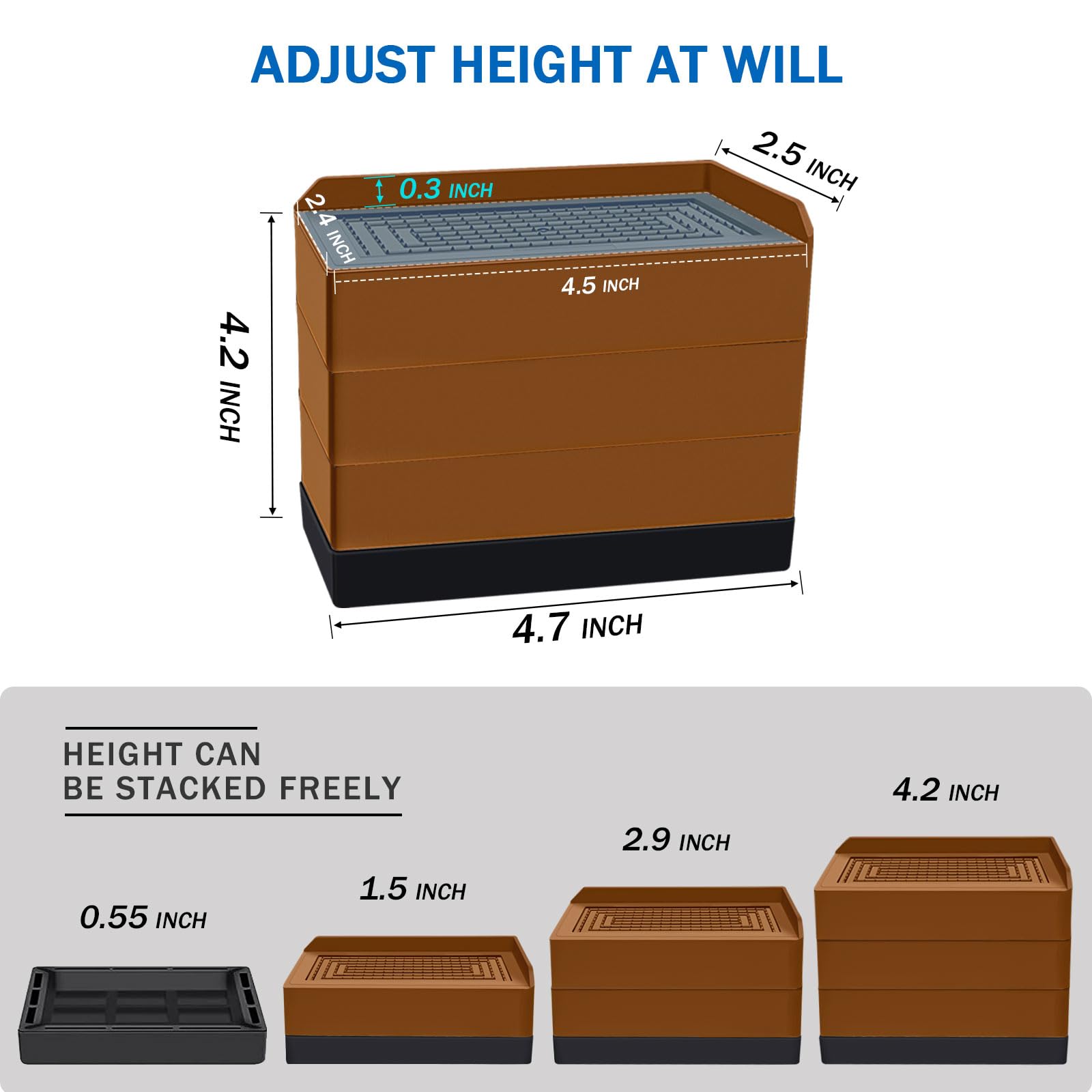 Annkut Furniture Risers 4 Inch, Heavy Duty Furniture Elevator In Heights Of 1.5, 3 Or 4 Inch, Rectangle Raising Blocks For Bed,