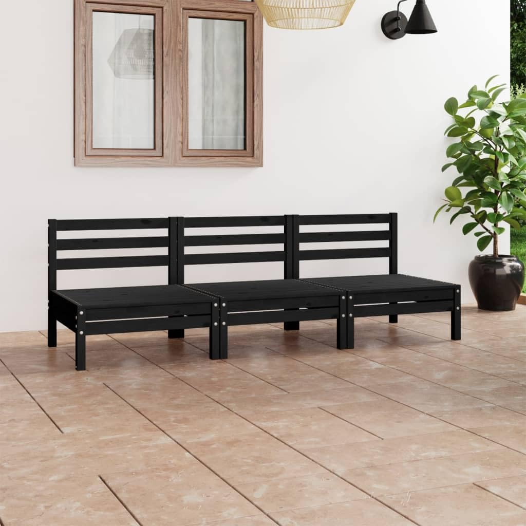 vidaXL Solid Pinewood Patio Lounge Set 3 Piece Garden Outdoor Terrance Backyard Furniture Set Wooden Lounge Sofa Seating Chair Seat Black