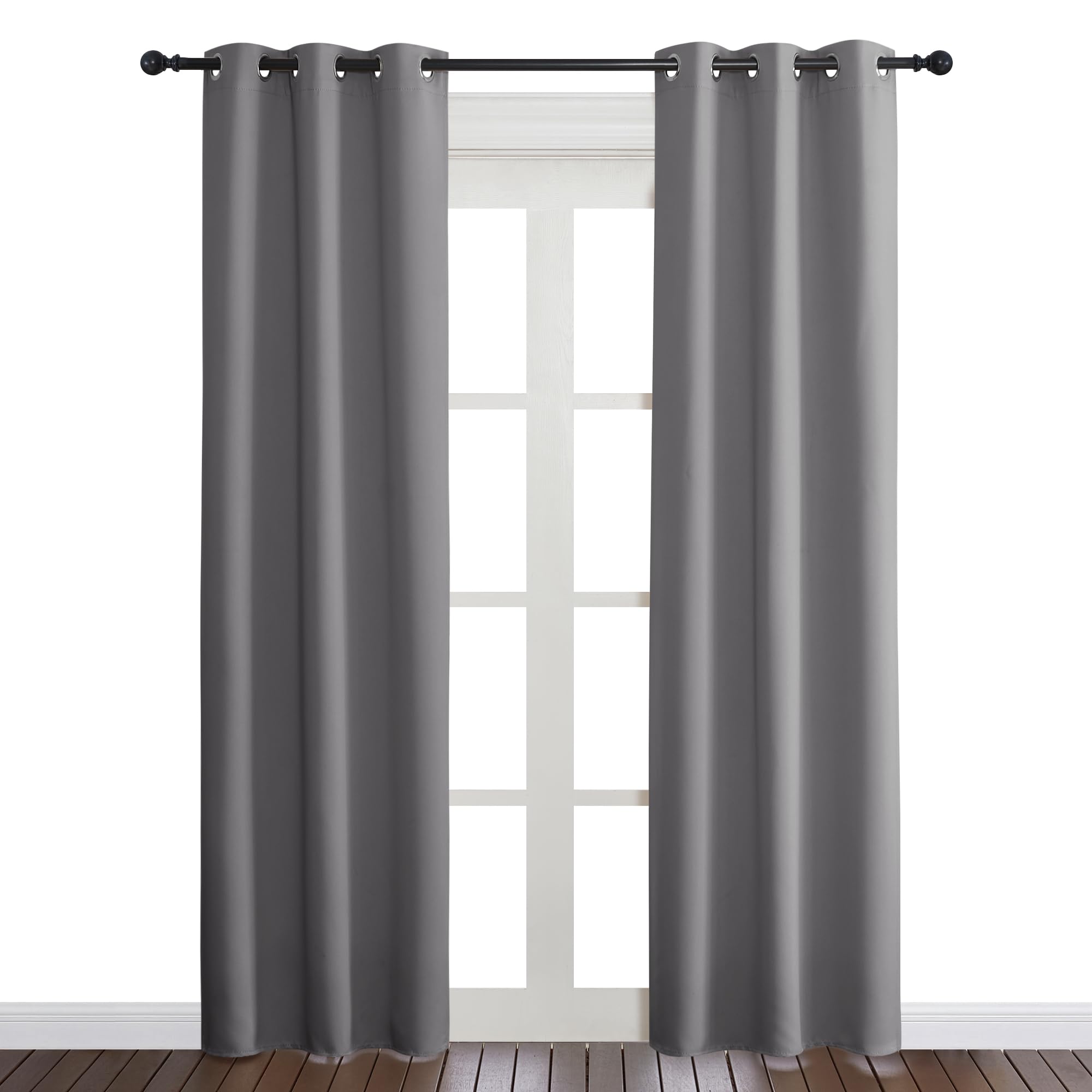 Nicetown Gray Curtain Blackout Drape Panel, Single Panel, 34 X 84 Inch, Grey, 3 Pass Microfiber Noise Reducing Thermal Insulated Window Drapery With Grommet