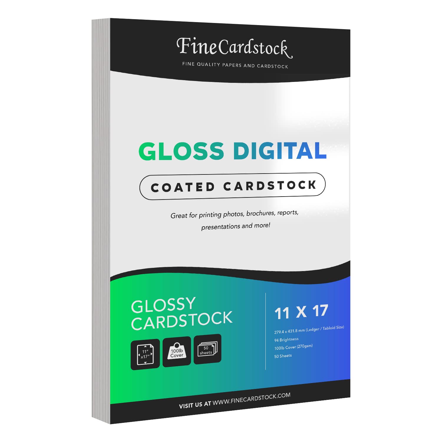 Double-Sided Gloss Digital C2S Cardstock Paper - Perfect For Color Laser Printing, Design Proposals, Flyers, Brochures | 11 X 17