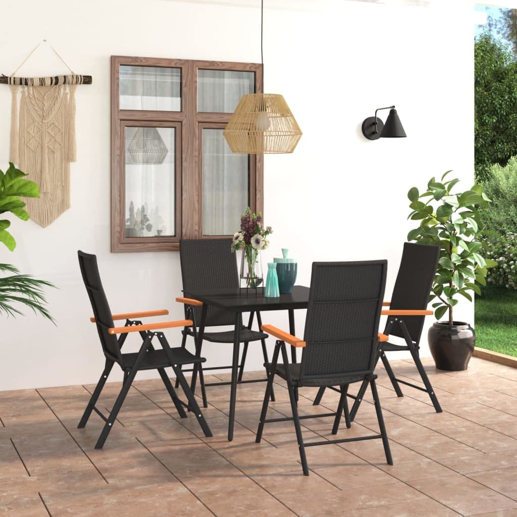 vidaXL - Industrial Style Patio Dining Set in Black & Brown - PE Rattan Chairs with Reclining Backrests & Glass Top Table - Ideal for Garden, Patio, Terrace - Weather-Resistant and Durable.