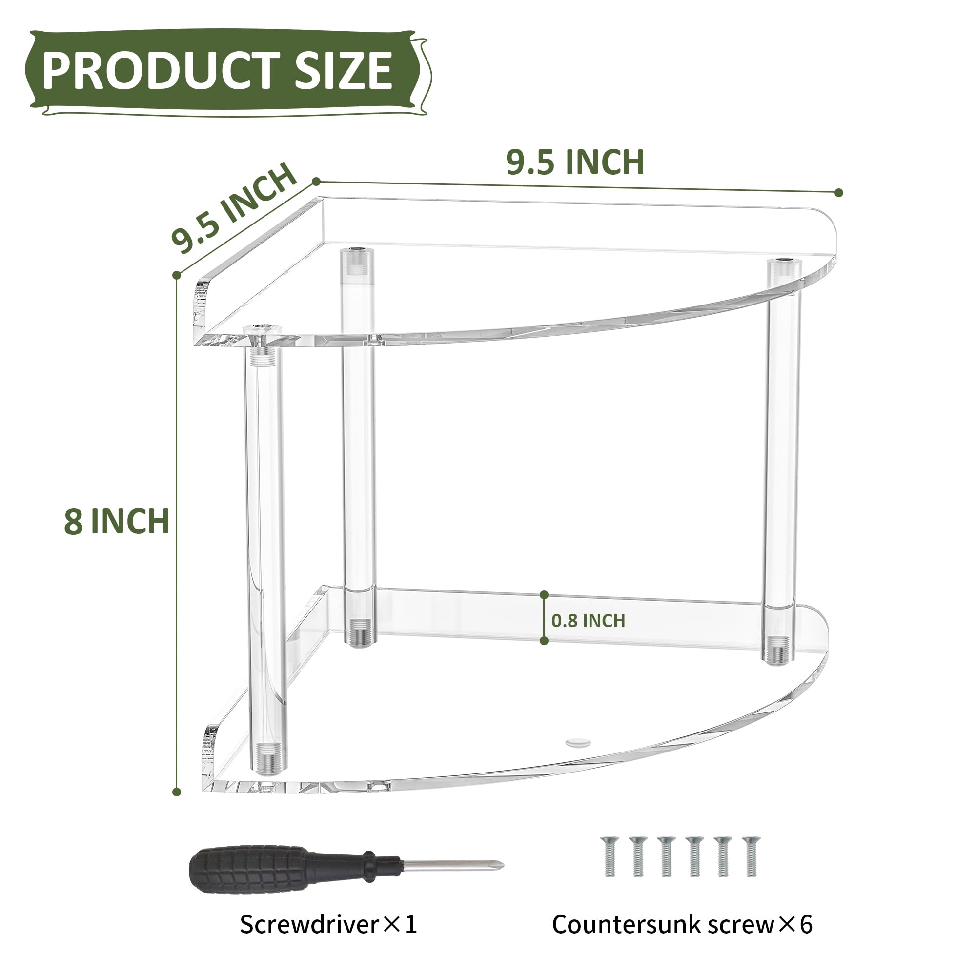 Sezanrpt 2 Tier Acrylic Corner Shelf Organizer Storage 9.5X9.5X8 Inch, Transparent Countertop Corner Shelf For Bathroom, Kitchen, Bedroom, Office, Study Room