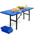 Linpro 5Pk Plastic Table Cloths Disposable For Parties 6Ft Picnic Table Covers With Elastic Fitted Camping Tablecloth Elastic Table Cover Rectangle Blue Tablecloth Waterproof Outdoor & Folding Tables