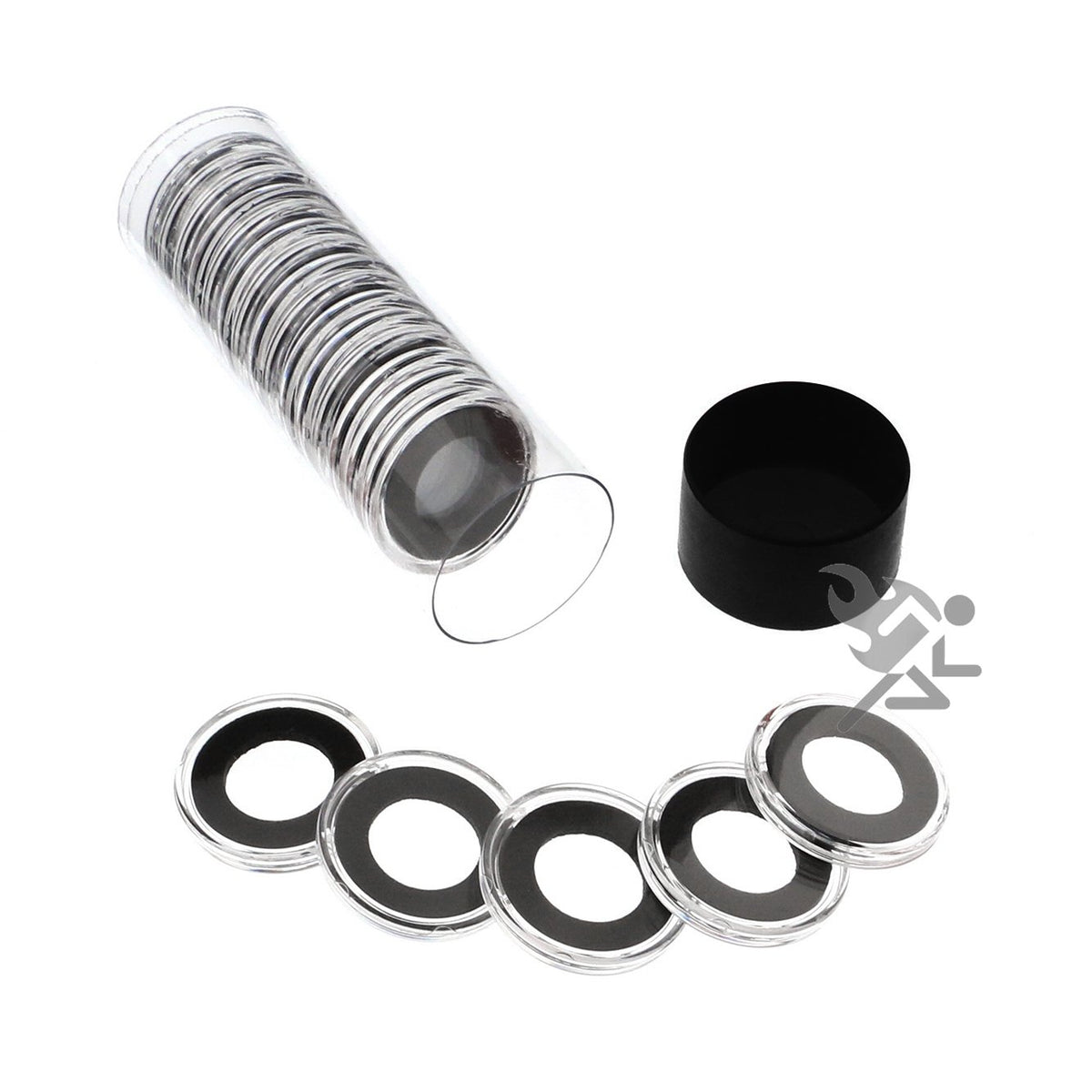 Onfireguy 20Pcs 16Mm Black Ring Coin Holders & Capsule Tube With Red Cap Lid For 1/10Oz Gold Eagles | Capsules & Storage Tube Fo