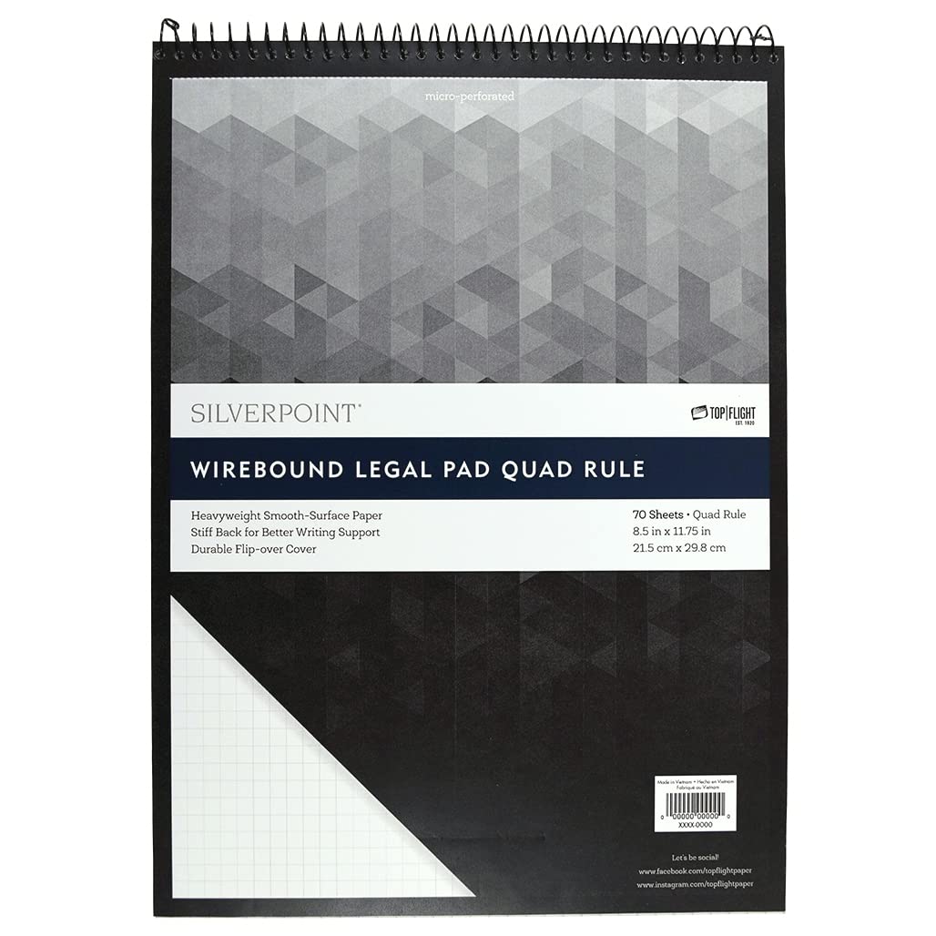 Silverpoint Top Wire Pad, Heavy Back, Quadrille Rule, 8.5 X 11.75 Inches, 70 Sheets, Protective Cover, Blue/Black (51070)