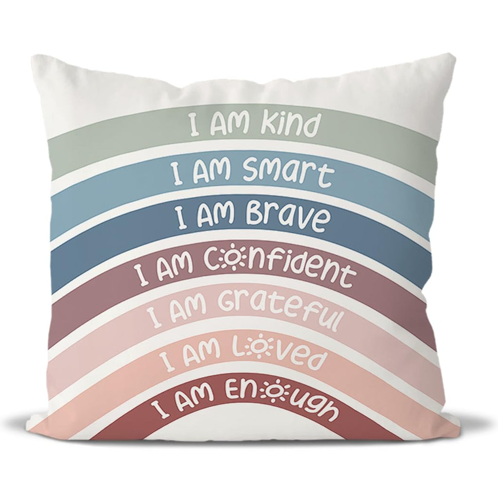 Qiyuhoy Rainbow Classroom Throw Pillow Covers, Book Center Calming Corner Playroom Decor Pillow Case, Crimson Pillow Cover, I Am