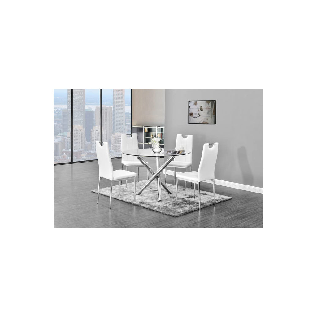 Best Master Furniture Crystal 5 Pcs Round Glass Top Dinette Set 5-Piece, White