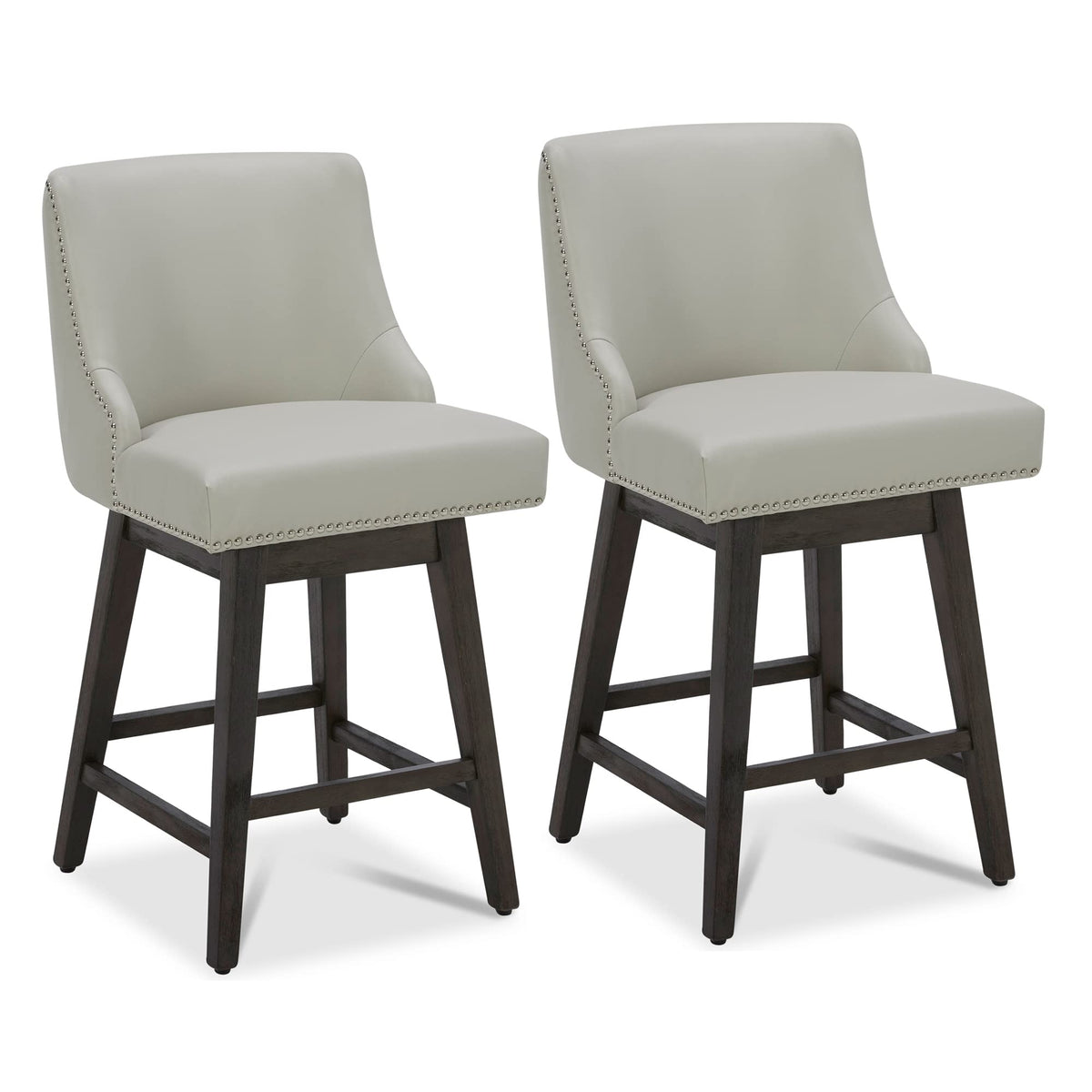 Chita Counter Height Swivel Barstools, Fsc Certified 26' H Seat Height Upholstered Bar Stools Set Of 2, Faux Leather In Creamy Grey