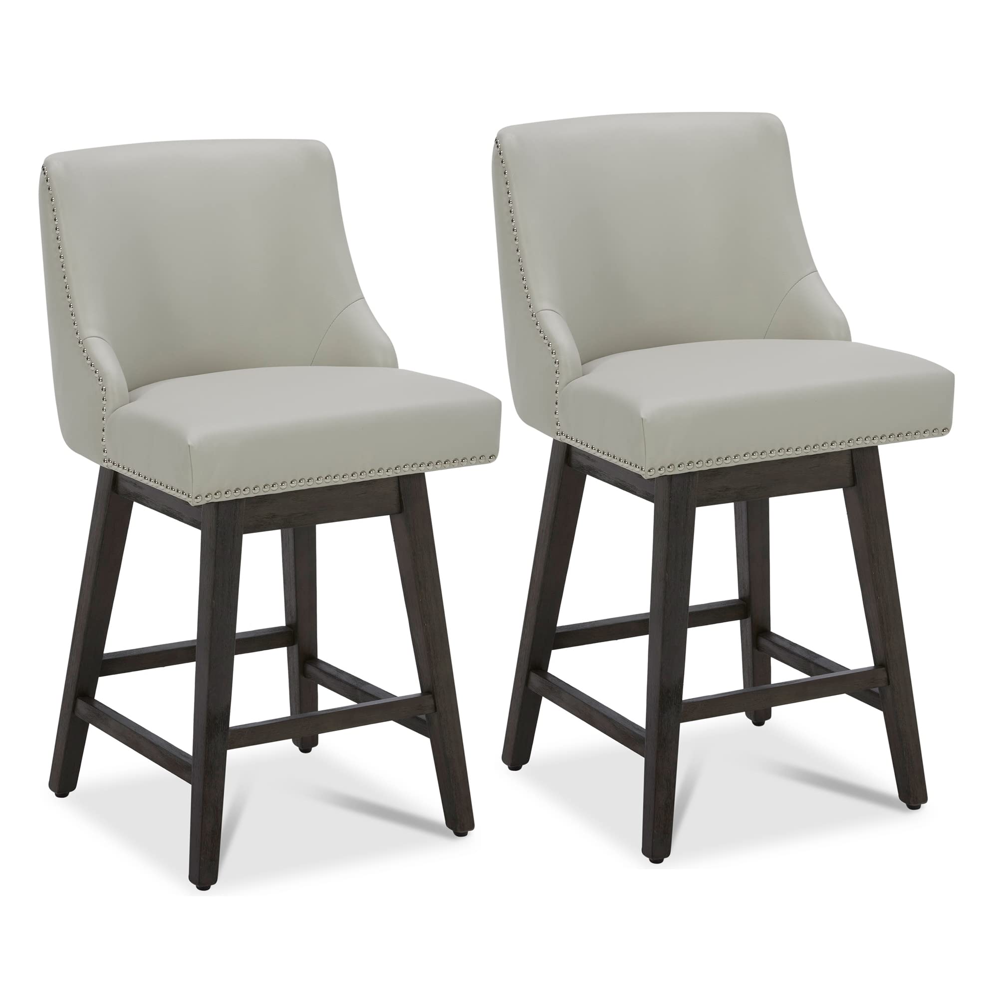 Chita Counter Height Swivel Barstools, Fsc Certified 26' H Seat Height Upholstered Bar Stools Set Of 2, Faux Leather In Creamy Grey