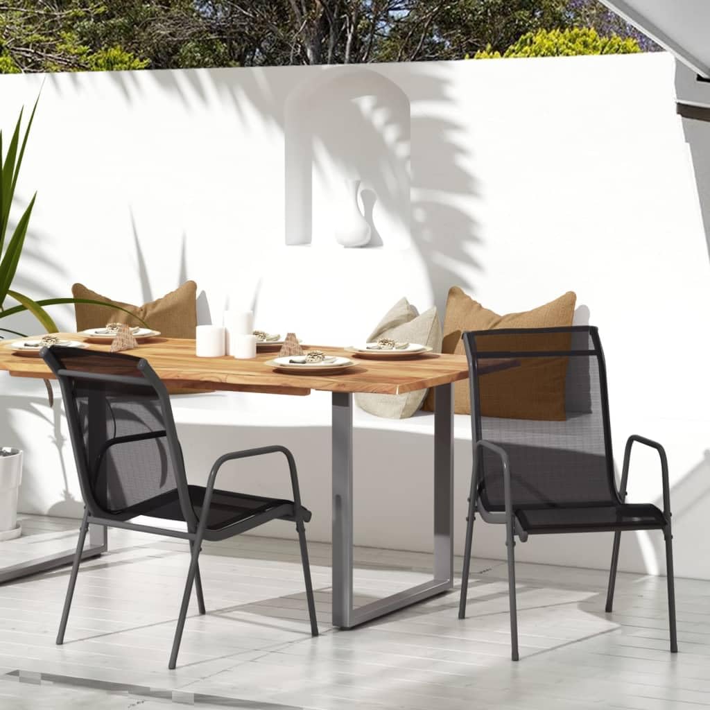 vidaXL Patio Garden Chairs, Set of 2 - Durable Powder-Coated Steel and Textilene Fabric, Black and Anthracite - Lightweight and Portable Design, Ideal for Dining and Relaxation Outdoors