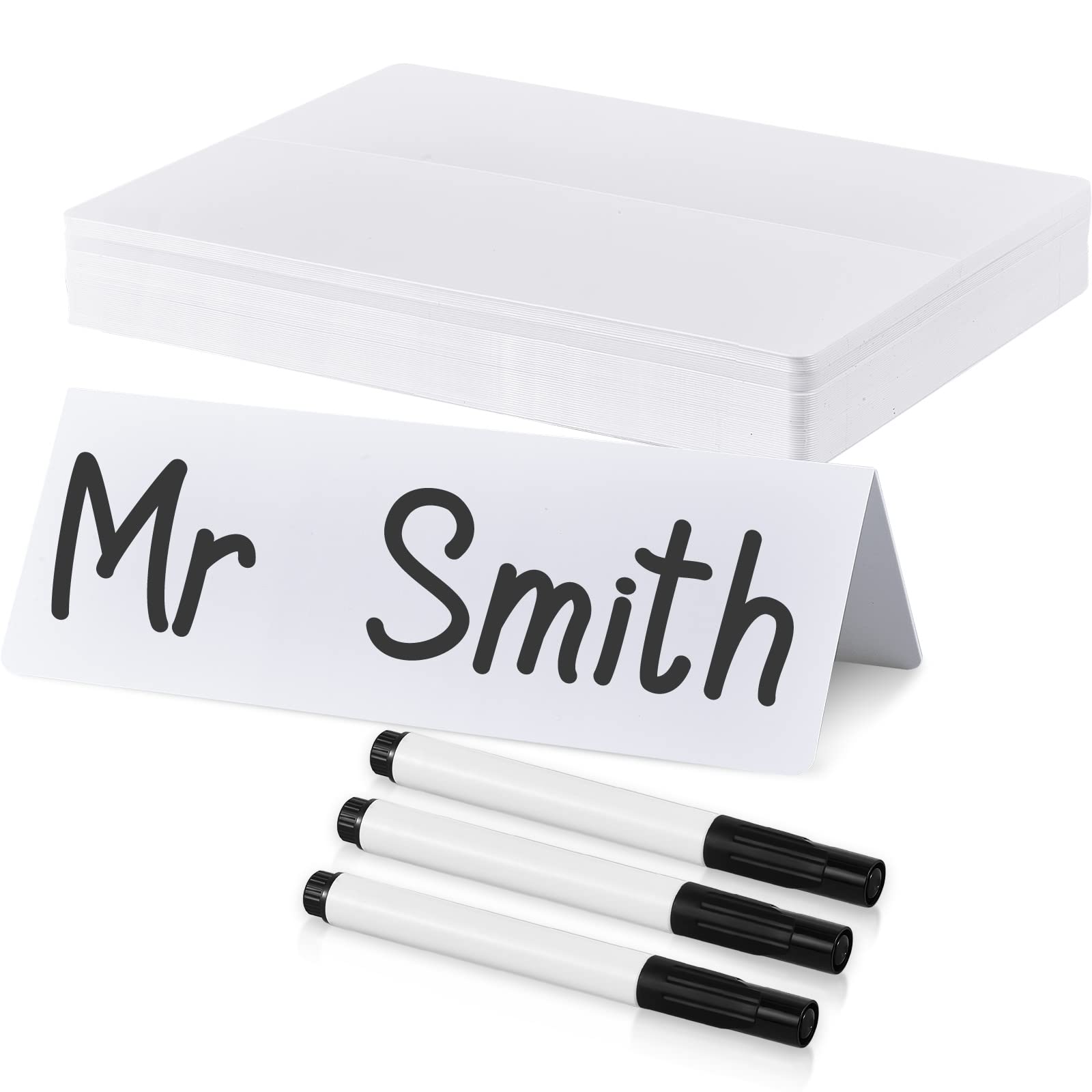 50 Pieces Dry Erase Name Tent Table Cards 5.8 X 7.9 Inches Non Adhesive Name Cards Desk Name Tags Classroom Reusable Name Plates