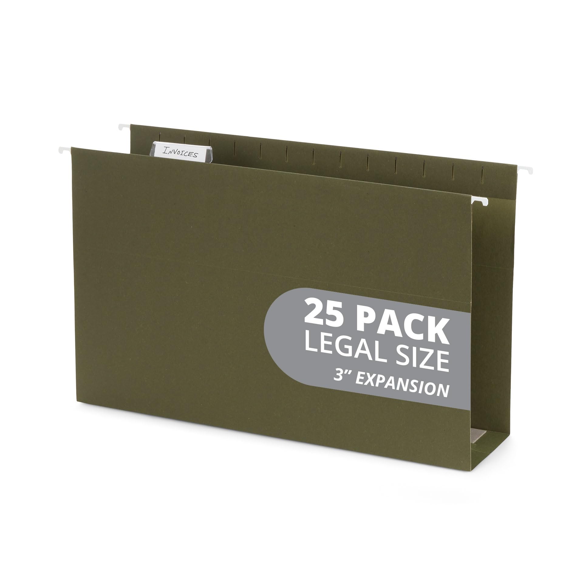 25 Blue Summit Supplies Legal Size Hanging File Folders With 3' Expansion, Standard Green Expandable Hanging File Folders, 25 P