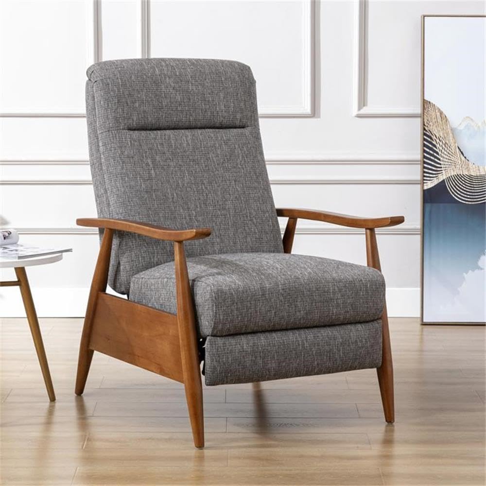 Comfort Pointe Terni Wood Arm Push Back Recliner in Ashen Gray Performance Fabric