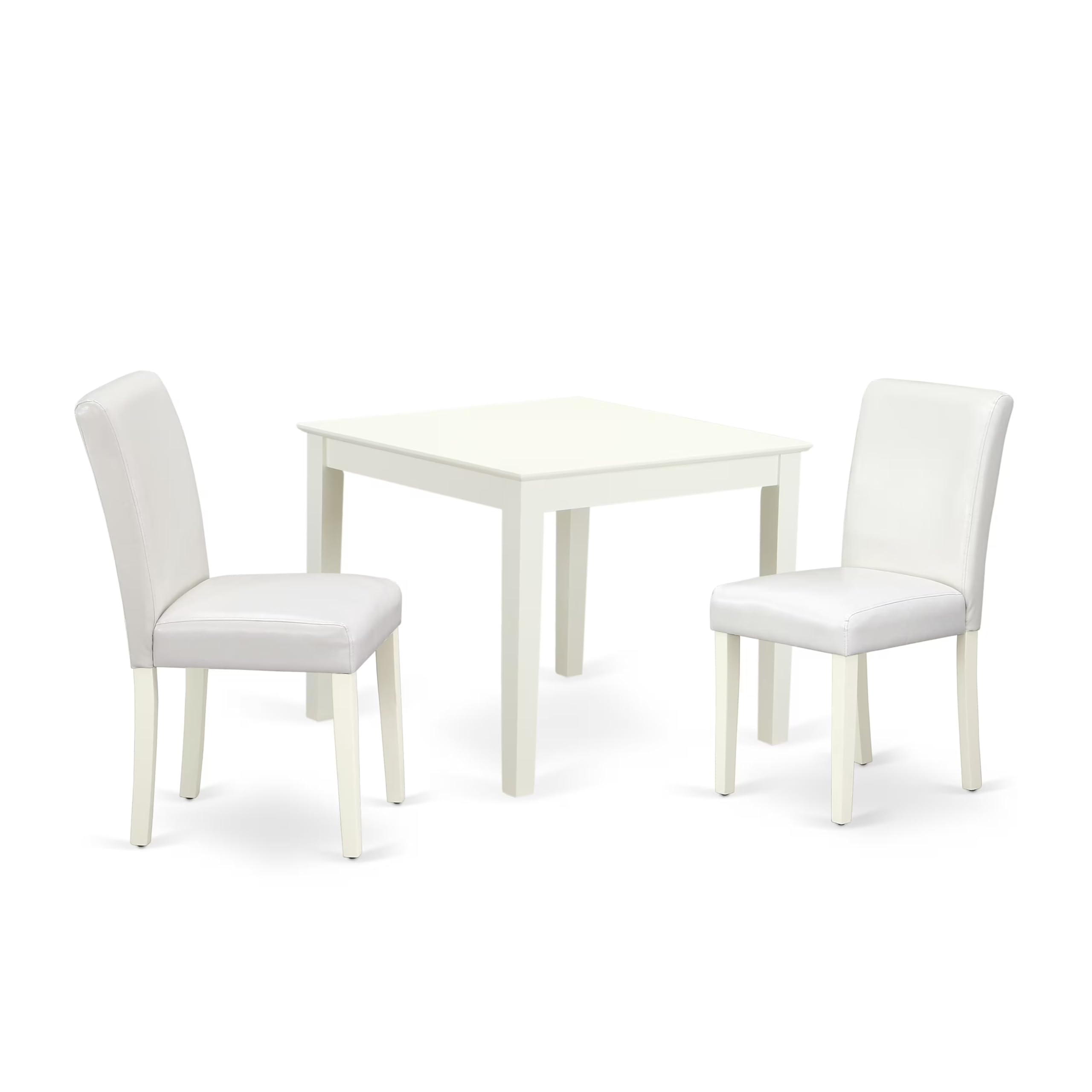 East West Furniture Oxab3-Lwh-64 3 Piece Dining Table Set For Small Spaces Contains A Square Dining Room Table And 2 White Faux Leather Upholstered Parson Chairs, 36X36 Inch, Linen White