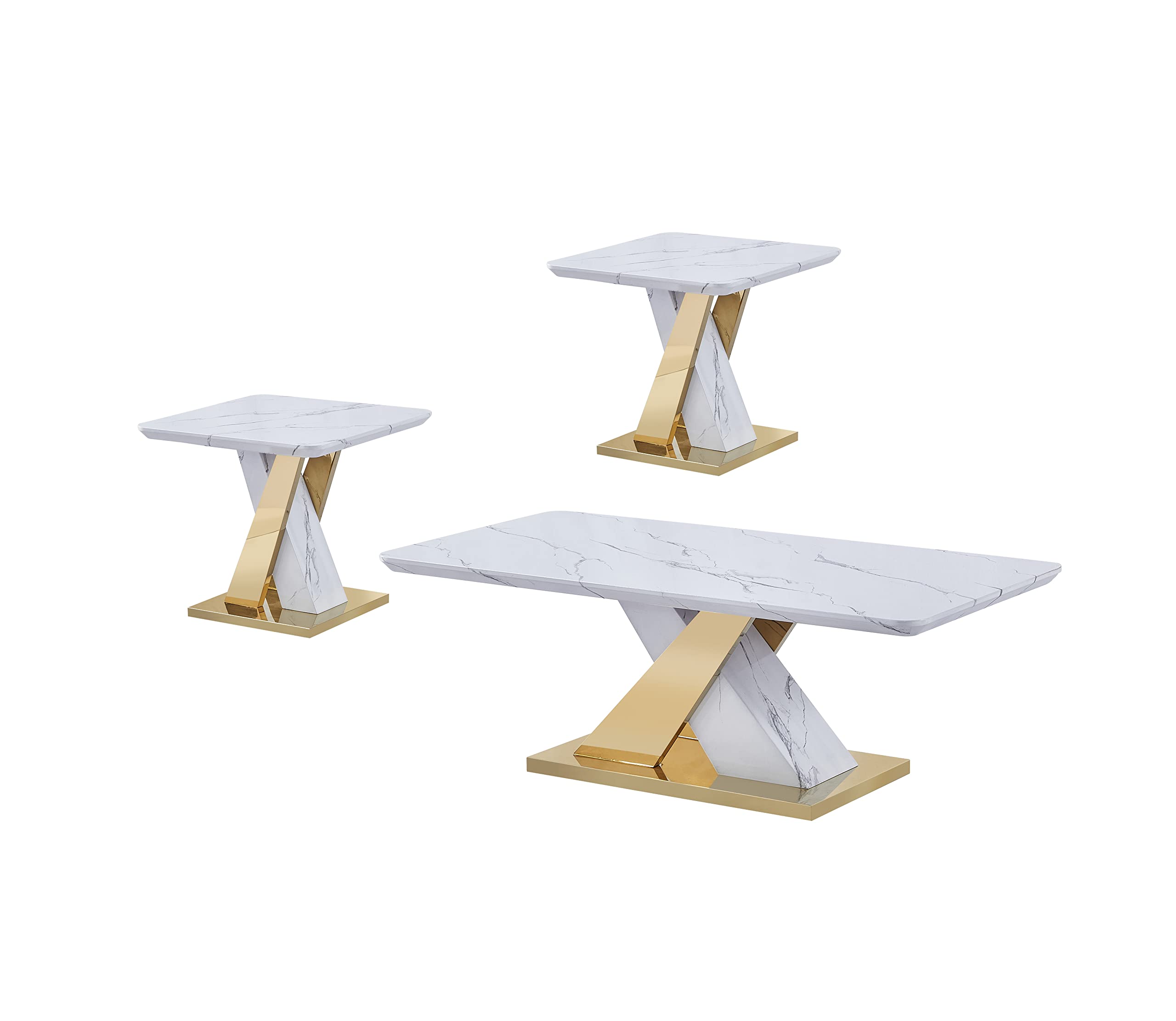 Best Quality Furniture CT297-8-8 Coffee Table Set, White/Gold