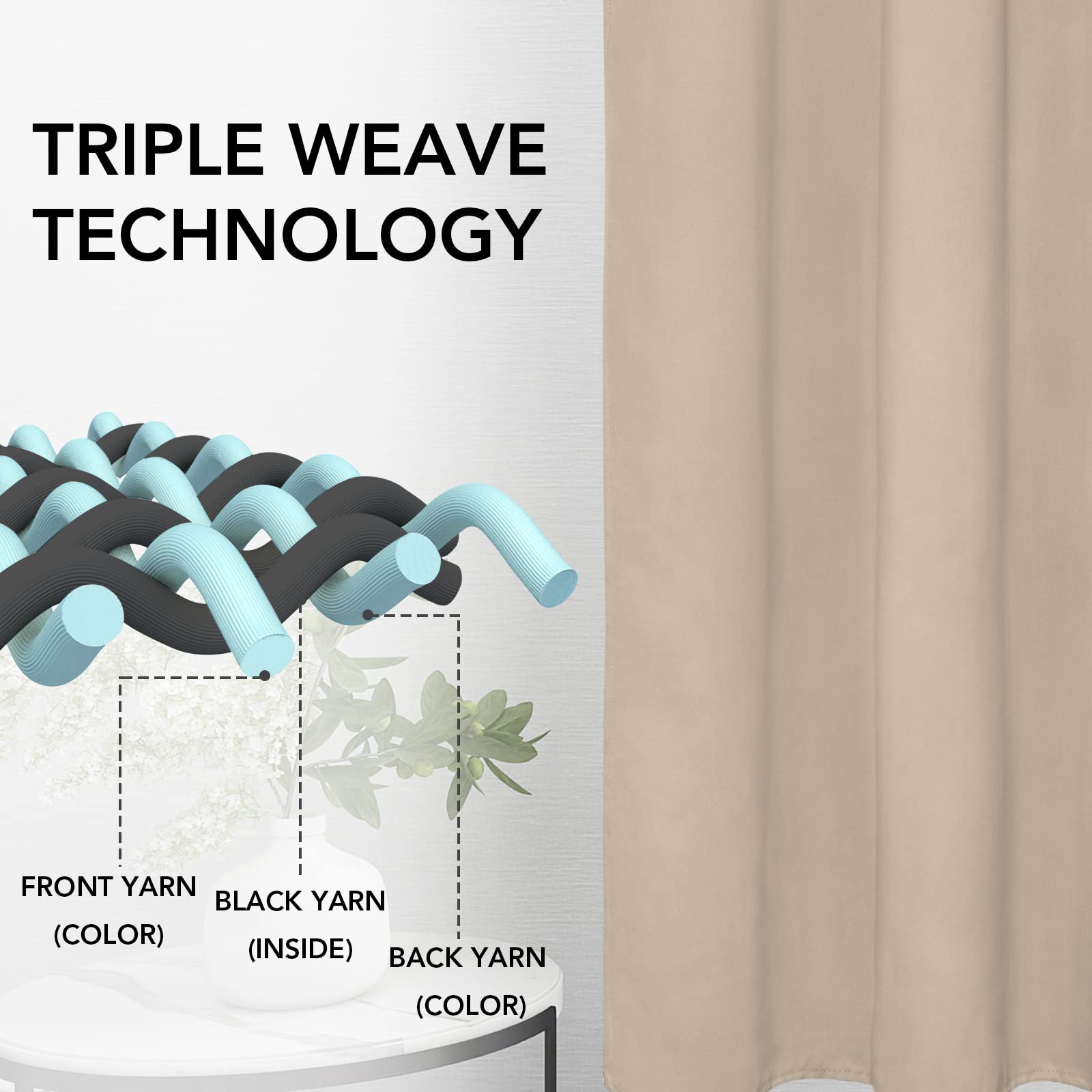 Easy-Going Rod Pocket Blackout Curtains For Bedroom, Room Darkening Window Curtains For Living Room, Thermal Insulated Noise Reduction Solid Window Drapes, 2 Panels(52X63 In, Beige)