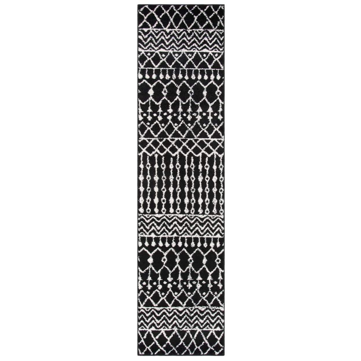 SAFAVIEH Tulum Collection Runner Rug - 2 x 15, Black & Ivory, Moroccan Boho Distressed Design, Non-Shedding & Easy Care, Ideal