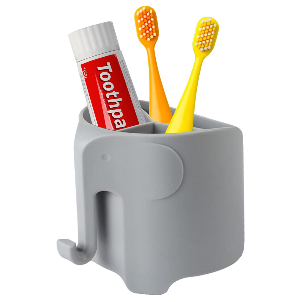 RyanLemon Elephant Toothbrush Holder for Kids and Toddler, Suction Cup Toddler Toothbrush Holder, Cute Baby Toothbrush Holder wi