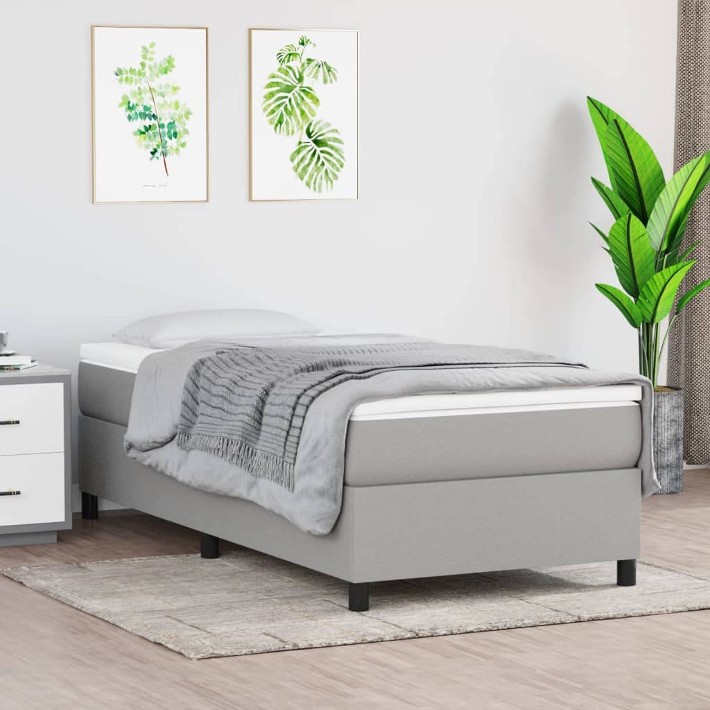 vidaXL Box Spring Bed Frame - Twin Size, Light Gray Fabric, Engineered Wood Construction, Easy Assembly, Compliant with California Proposition 65