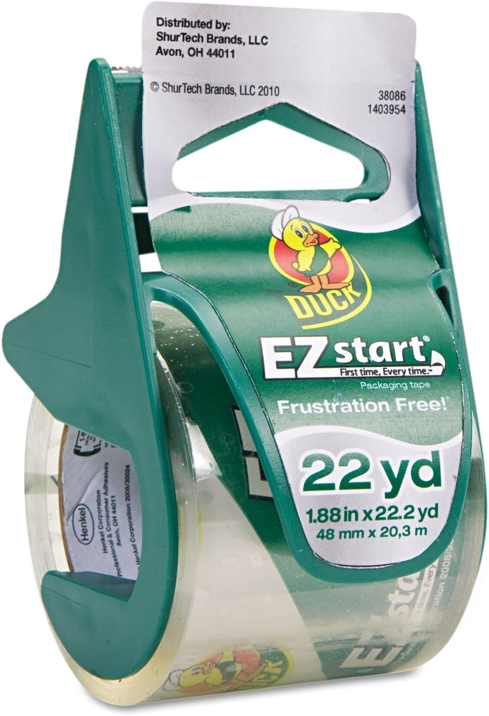 Duck Ez Start Packaging Tape, Clear Packing Tape For Mailing, Moving, Shipping & Storage, 4 Rolls With Dispensers, 1.88 In. X 22
