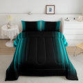 Geometric Abstract Ombre Comforter Set Kids Teens Teal And Black Striped Bedding Bed Set Decor Modern Fashion Comforter Inner Fill Bedroom Collection 3Pcs Queen Size