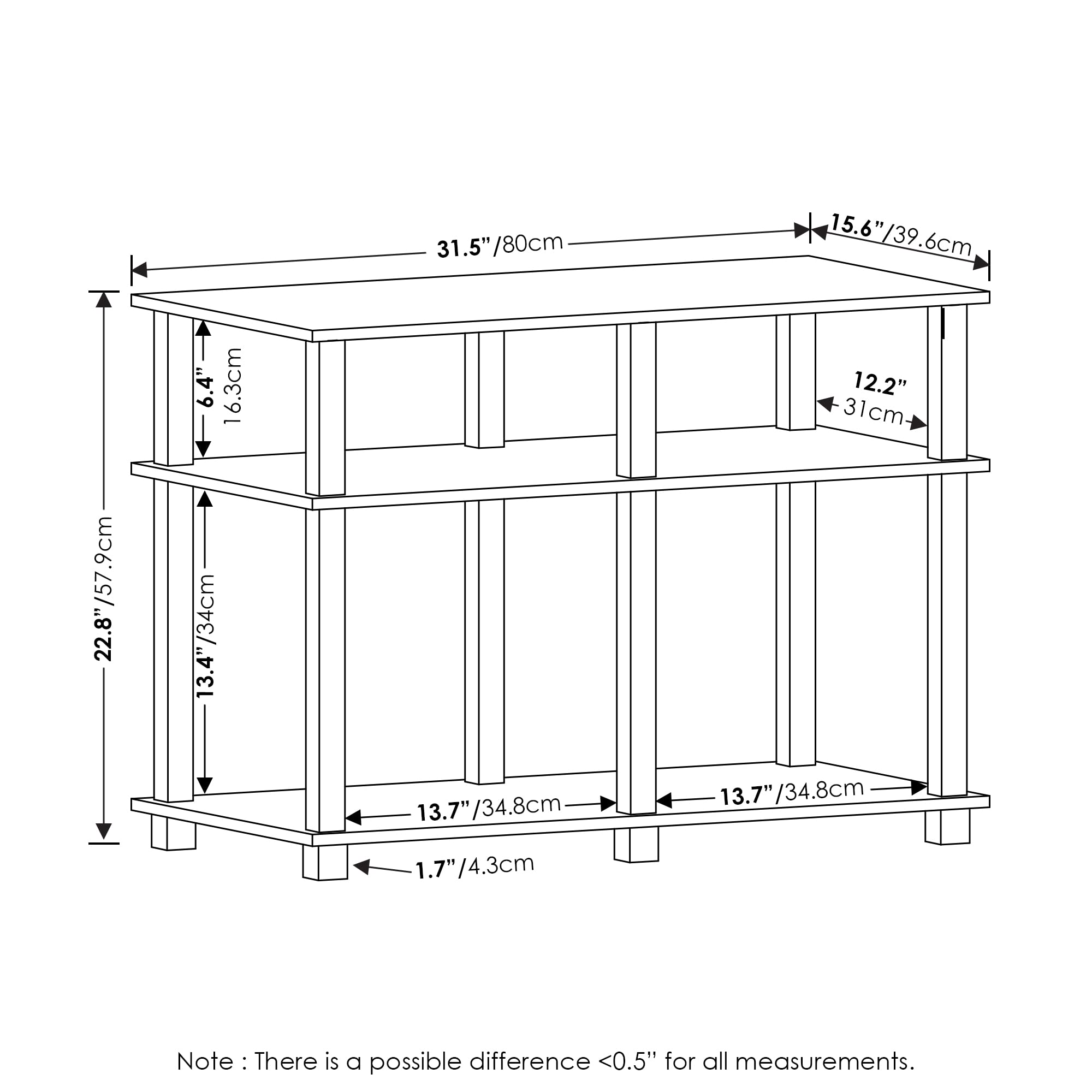 Furinno Romain Turn-N-Tube Stand for TV up to 40 Inch, 40-Inch, French Oak/Black