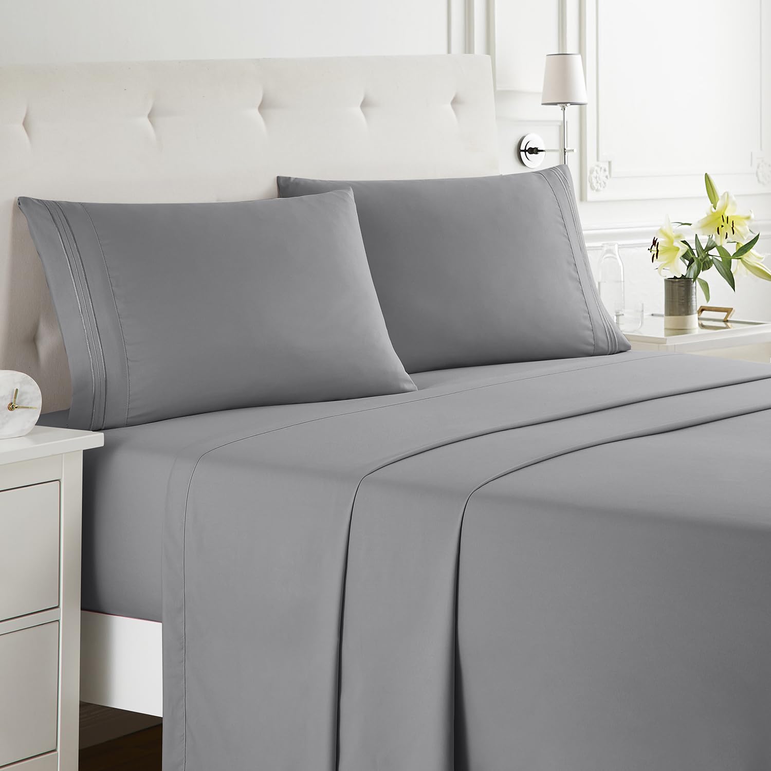 Nestl Full Size Sheet Sets - 4 Piece Full Size Sheets, Deep Pocket, Hotel Luxury, Extra Soft, Breathable And Cooling, Grey Sheets For Full Size Mattress