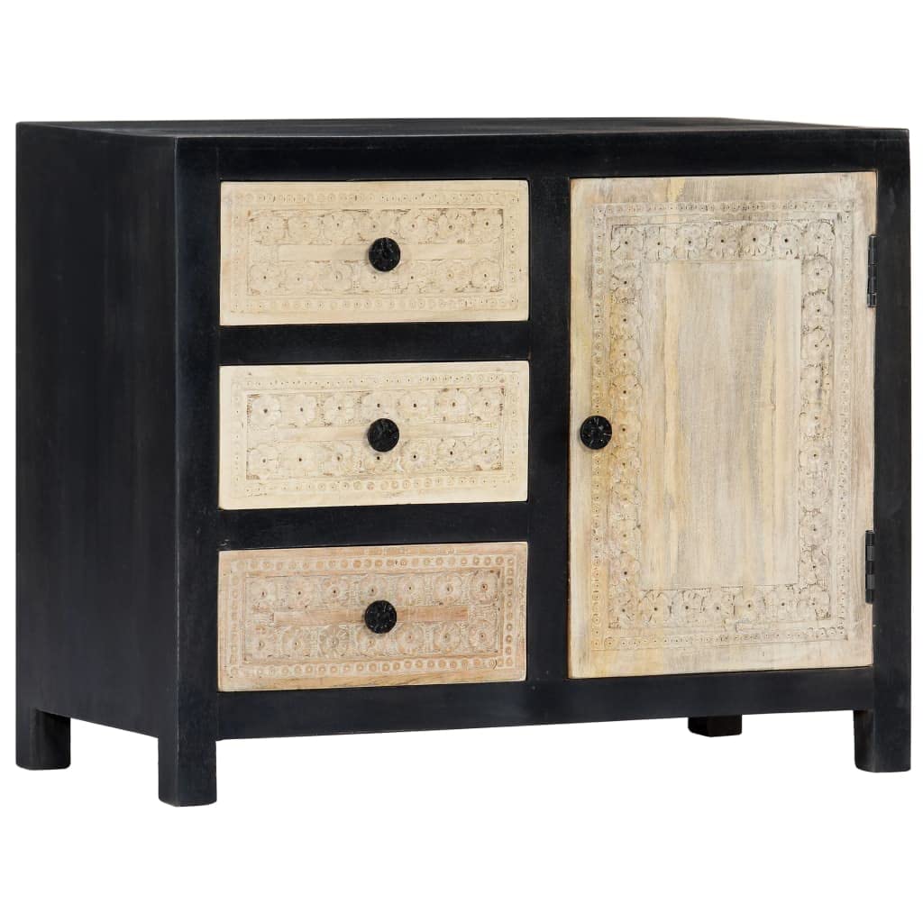 vidaXL Solid Wood Mango Side Cabinet Hand Carved Robust Home Living Room Bedroom Stand Sideboard Organizer Gray 29.5"