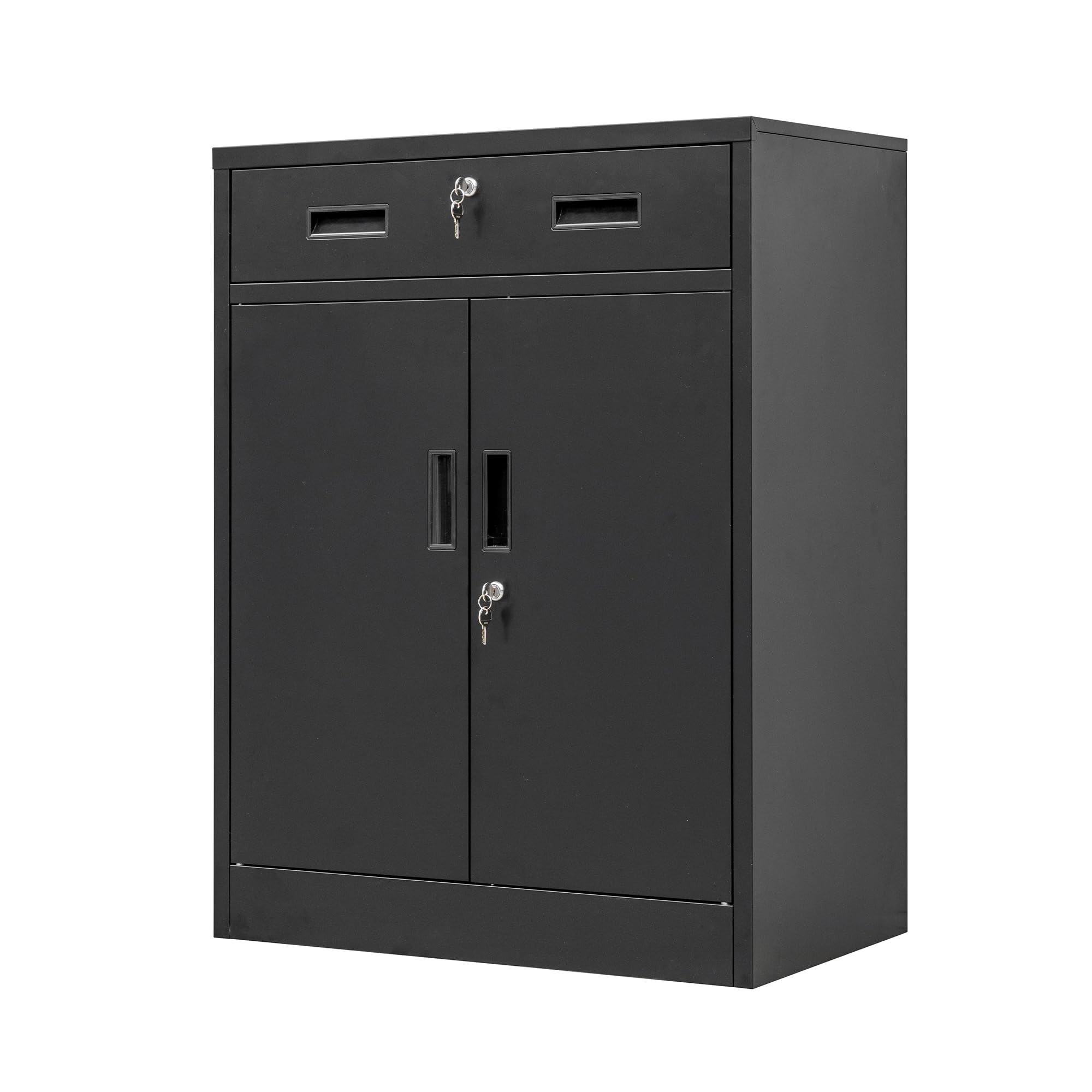 BESFUR Locking Storage Cabinet, Metal Cabinet with Oversized Drawer, Office Storage for Home, Garage, School - Black