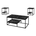 Monarch Specialties 7964P Table, 3pcs Set, Coffee, End, Side, Accent, Living Room, Metal, Laminate, Black Marble Look, Contemporary, Modern Set-3Pcs, 42.25' L x 22' W x 18' H