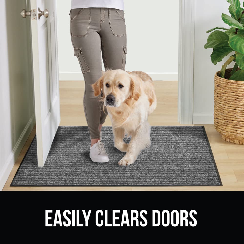 Gorilla Grip Waterproof Heavy Duty Traffic Guard Doormat, 2 Pack, Stain And Fade Resistant, Durable Rubber, Low Profile Door Mat, Shoe Scraper, Welcome Mats, Gray