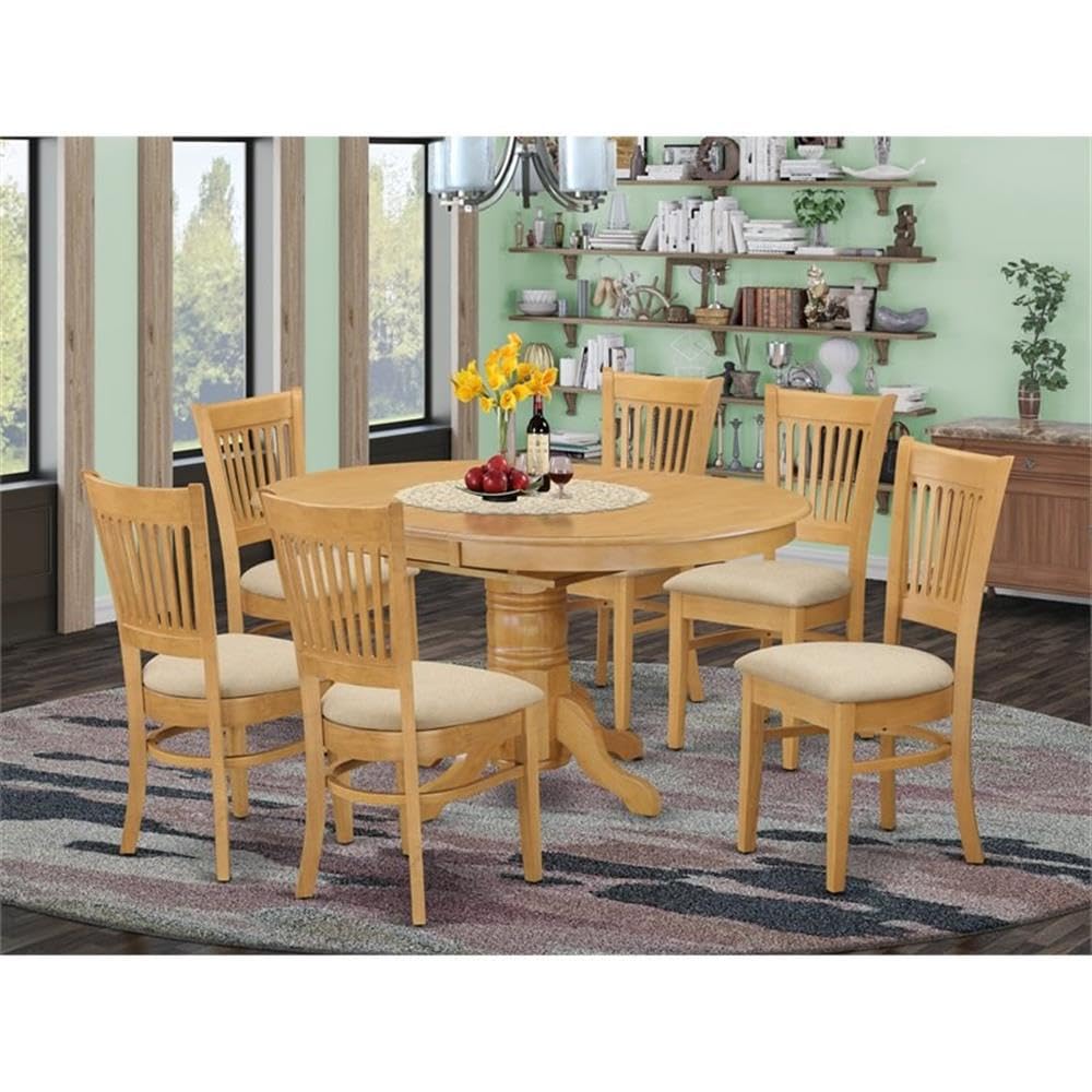 East West Furniture AVVA7-OAK-C 7 Piece Dining Table Set Consist of an Oval Dining Room Table with Butterfly Leaf and 6 Linen Fabric Upholstered Chairs, 42x60 Inch, Oak