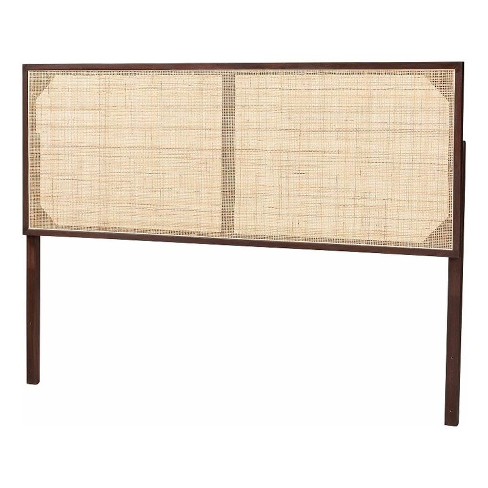 bali & pari Aurelia Dark Brown Bayur Wood and Rattan Queen Size Headboard