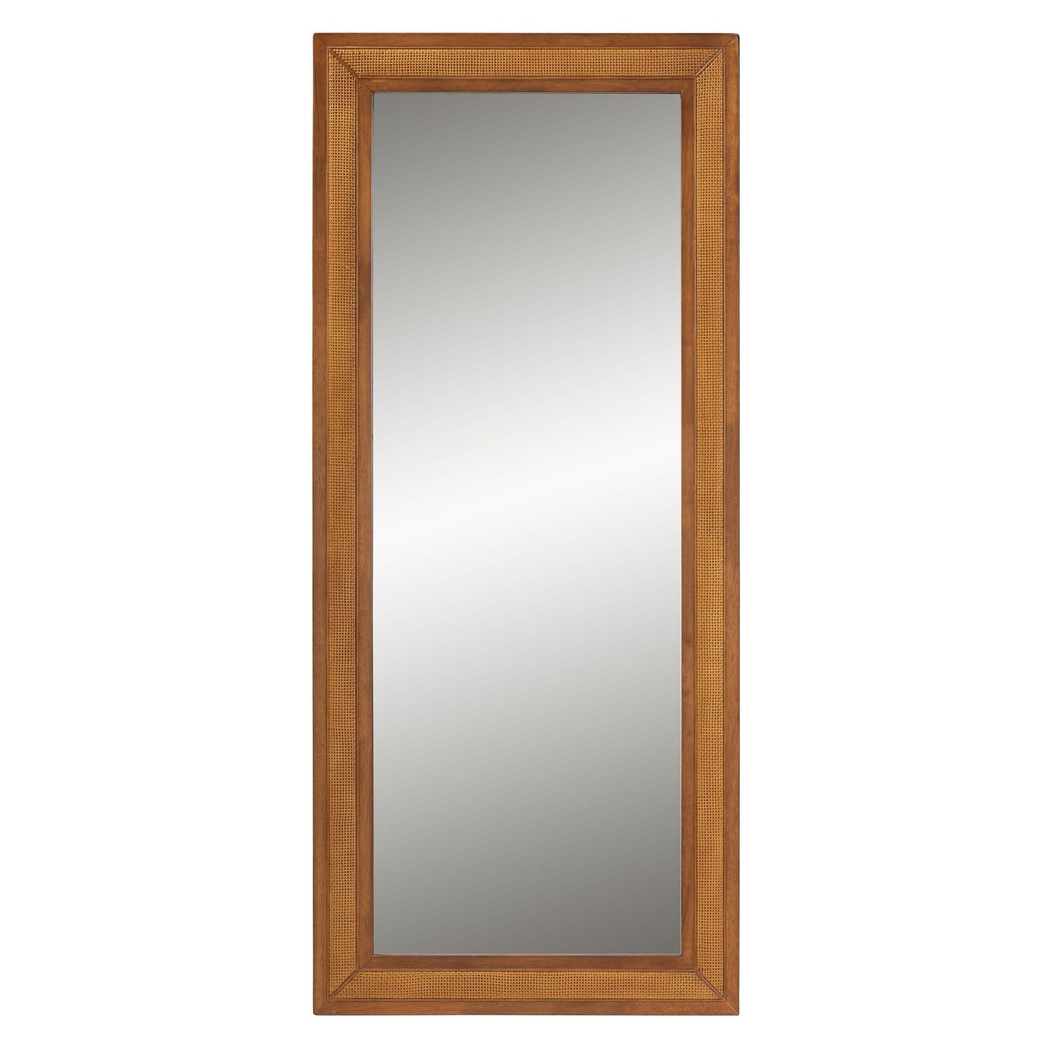 Baxton Studio Rowanne Mid-Century Modern Walnut Brown Rubberwood And Rattan Frame Wall Mirror