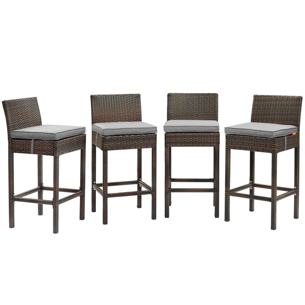 Modway Conduit Wicker Rattan Outdoor Patio Bar Stool with Cushion in Brown Gray