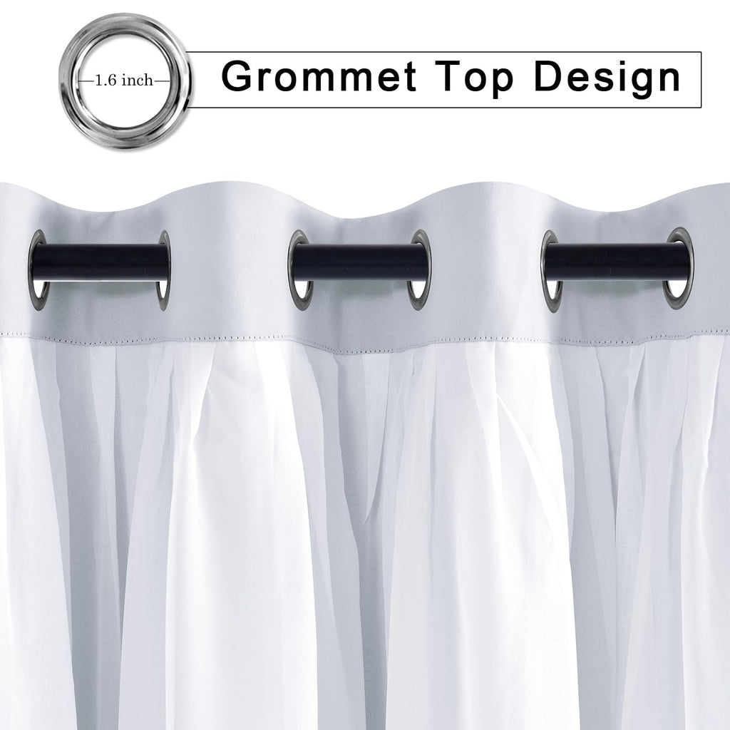 Hiasan Greyish White Blackout Curtains With Sheer, Thermal Insulated Privacy Double Layer Grommet Window Curtains For Bedroom, L