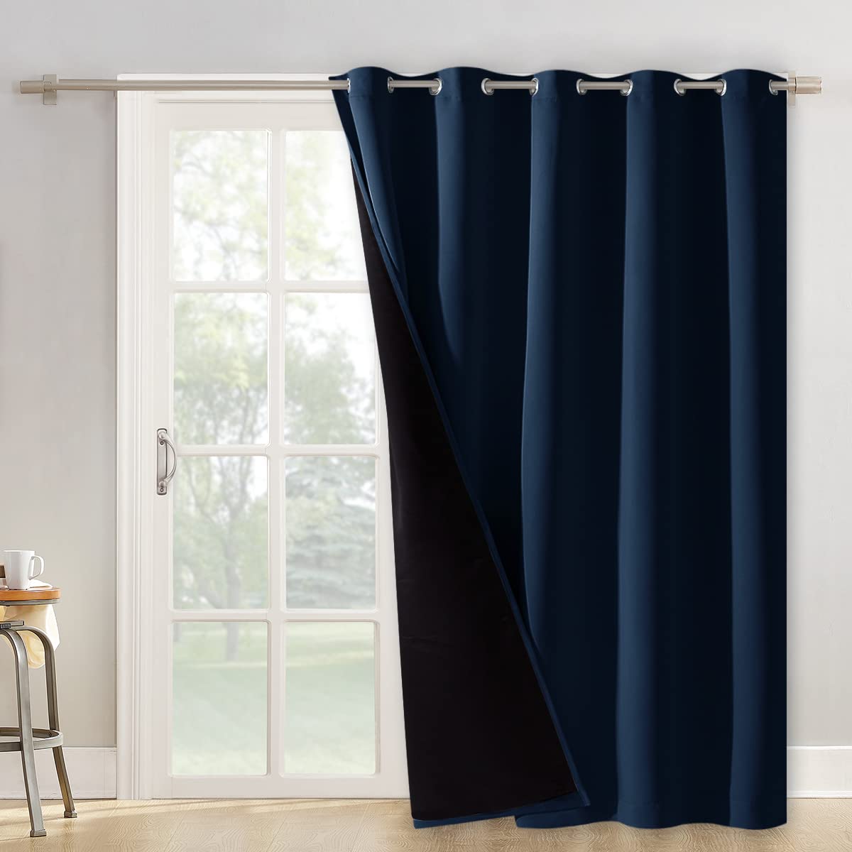 Nicetown 100% Blackout Cold Blocking Patio Sliding Door Curtain, Wide Lined Drape, Keep Warm Drapery, Sliding Glass Door Panel F