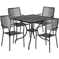 Flash Furniture Oia Commercial Grade 35.5 Square Black Indoor-Outdoor Steel Patio Table Set with 4 Square Back Chairs