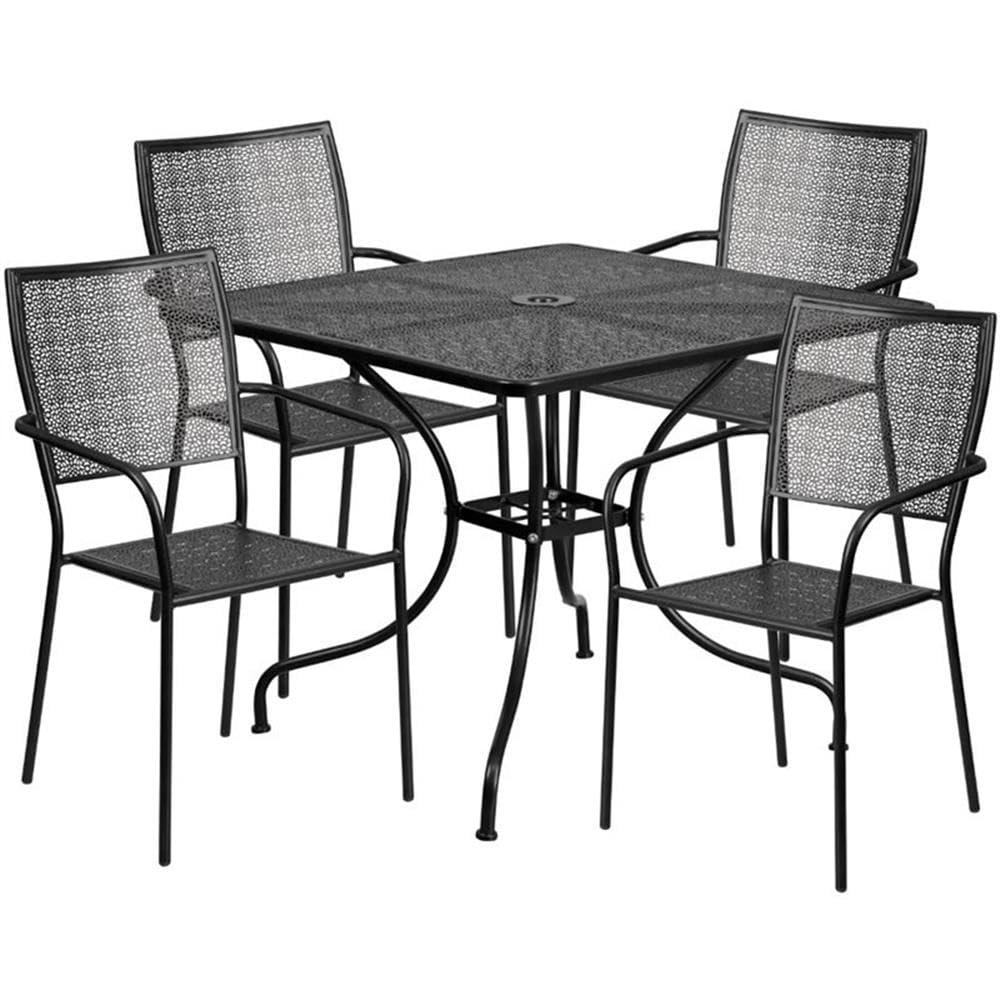 Flash Furniture Oia Commercial Grade 35.5 Square Black Indoor-Outdoor Steel Patio Table Set with 4 Square Back Chairs
