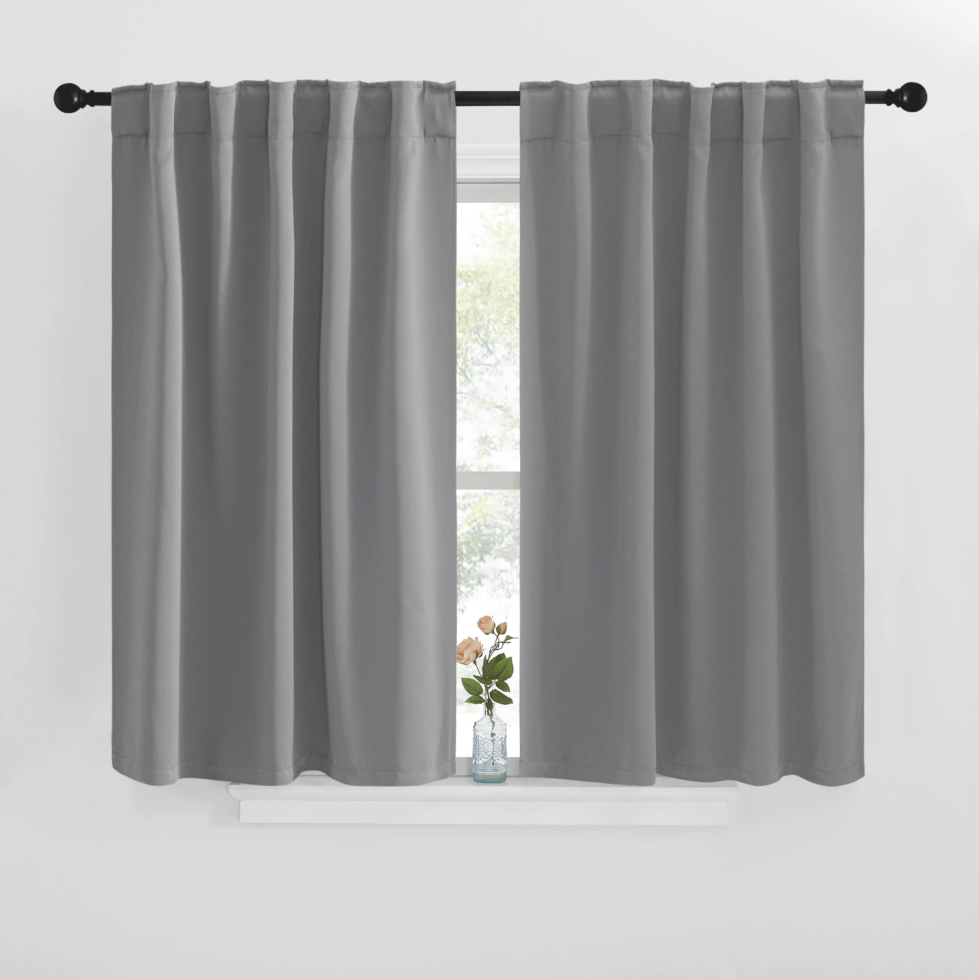 Nicetown Blackout Curtain Panels For Living Room - (Silver Grey Color) 42X40 Inch, 2 Panels Set, Room Darkening Blackout Drapes For Window