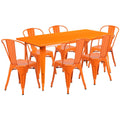 Flash Furniture Commercial Grade 31.5" x 63" Rectangular Orange Metal Indoor-Outdoor Table Set with 6 Stack Chairs