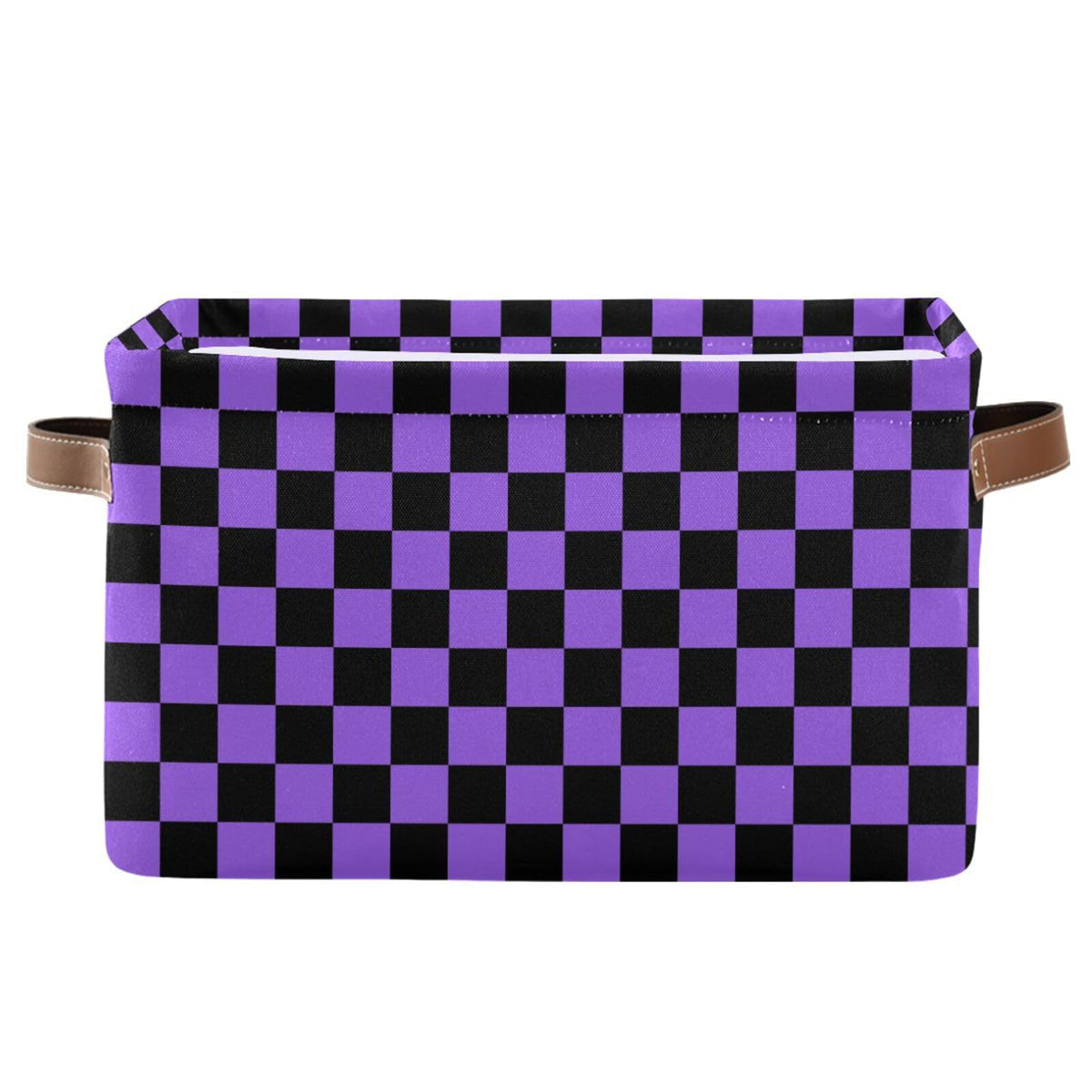 Emelivor Checkerboard Black Purple Plaid Storage Basket Bins Collapsible Storage Bins with Handles Laundry Baskets for Bedroom O