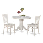 East West Furniture SHGR3-WHI-W 3 Piece Dining Room Table Set Contains a Round Kitchen Table with Pedestal and 2 Dining Chairs, 42x42 Inch, Linen White