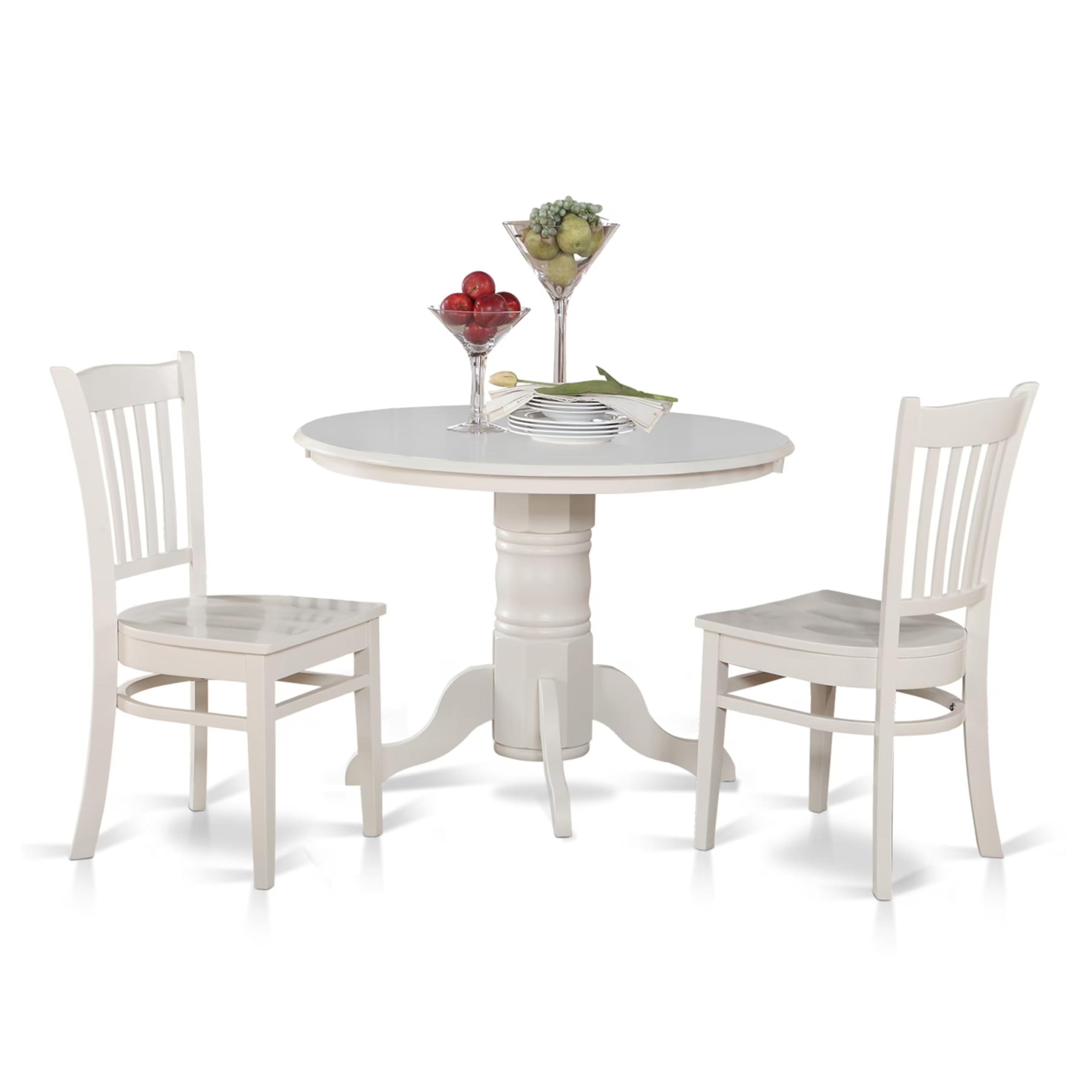 East West Furniture SHGR3-WHI-W 3 Piece Dining Room Table Set Contains a Round Kitchen Table with Pedestal and 2 Dining Chairs, 42x42 Inch, Linen White