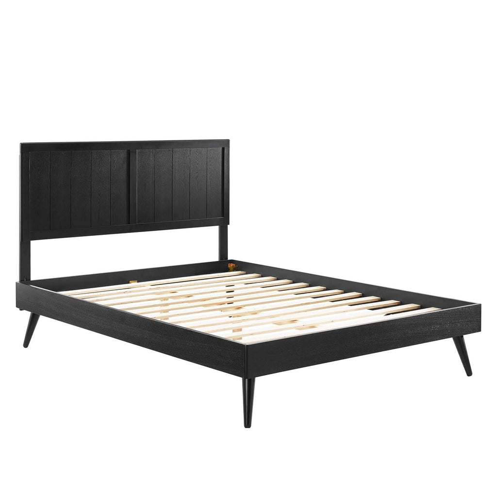 Modway Alana Wood Queen Platform Bed In Black With Splayed Legs